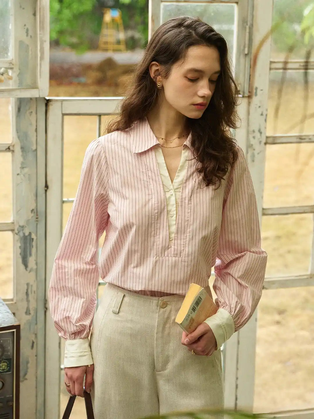 Eleanora Lapel Stripes Blouse