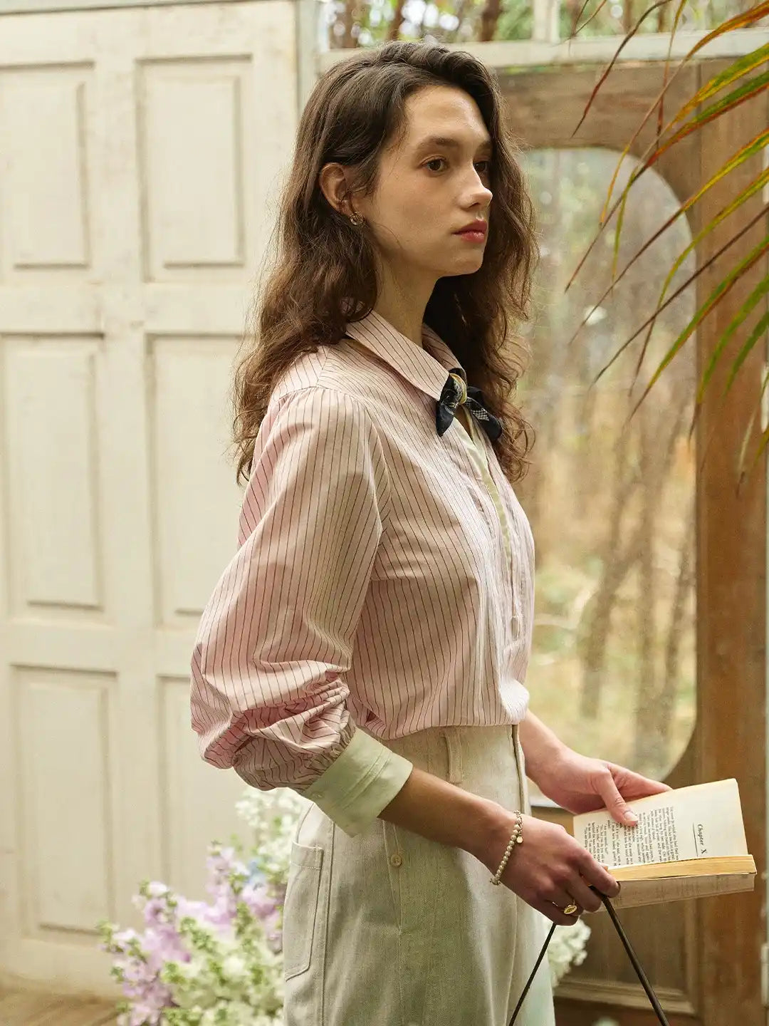 Eleanora Lapel Stripes Blouse