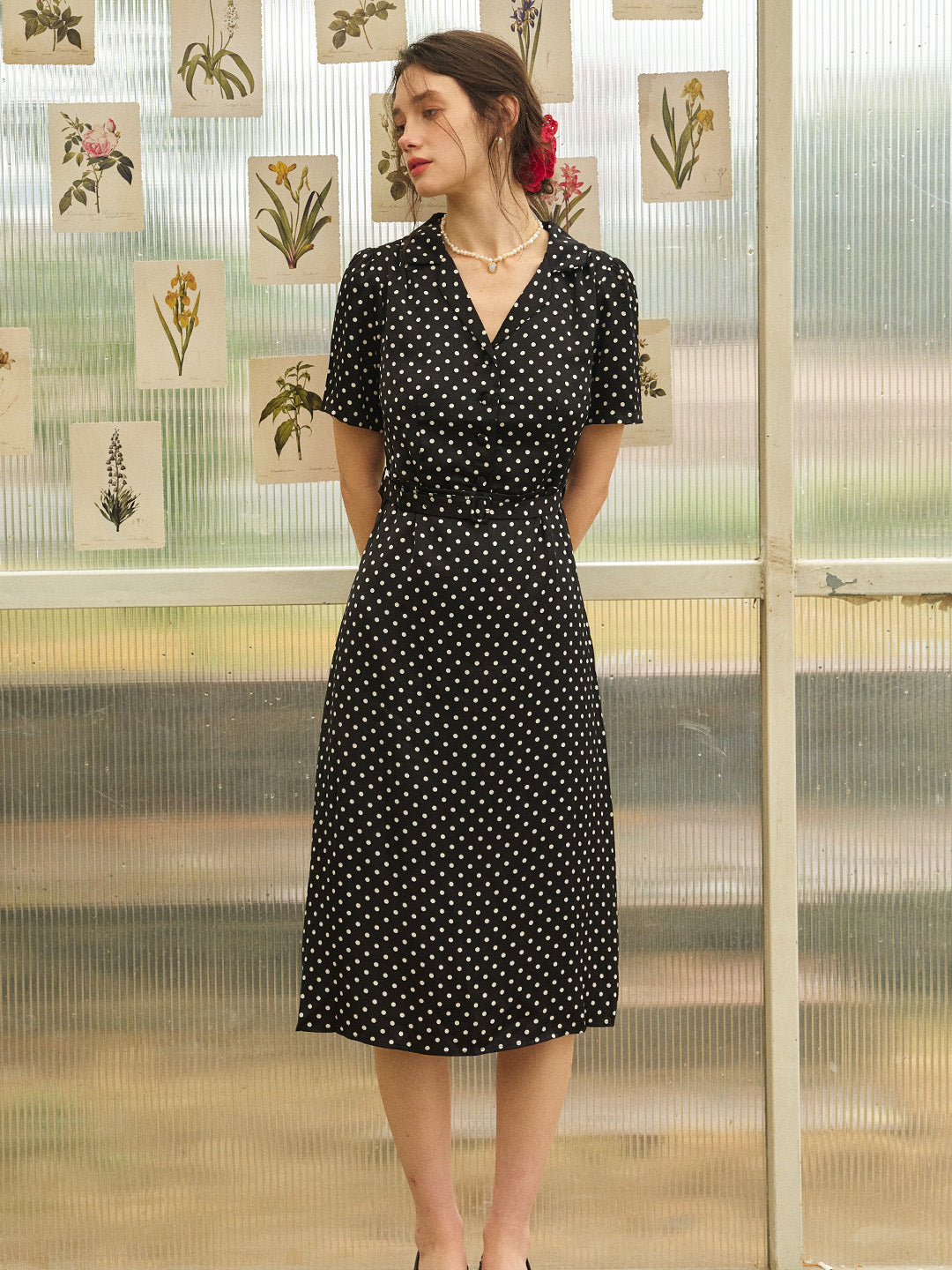 Baylee French Retro Polka Dot V-Neck Dress