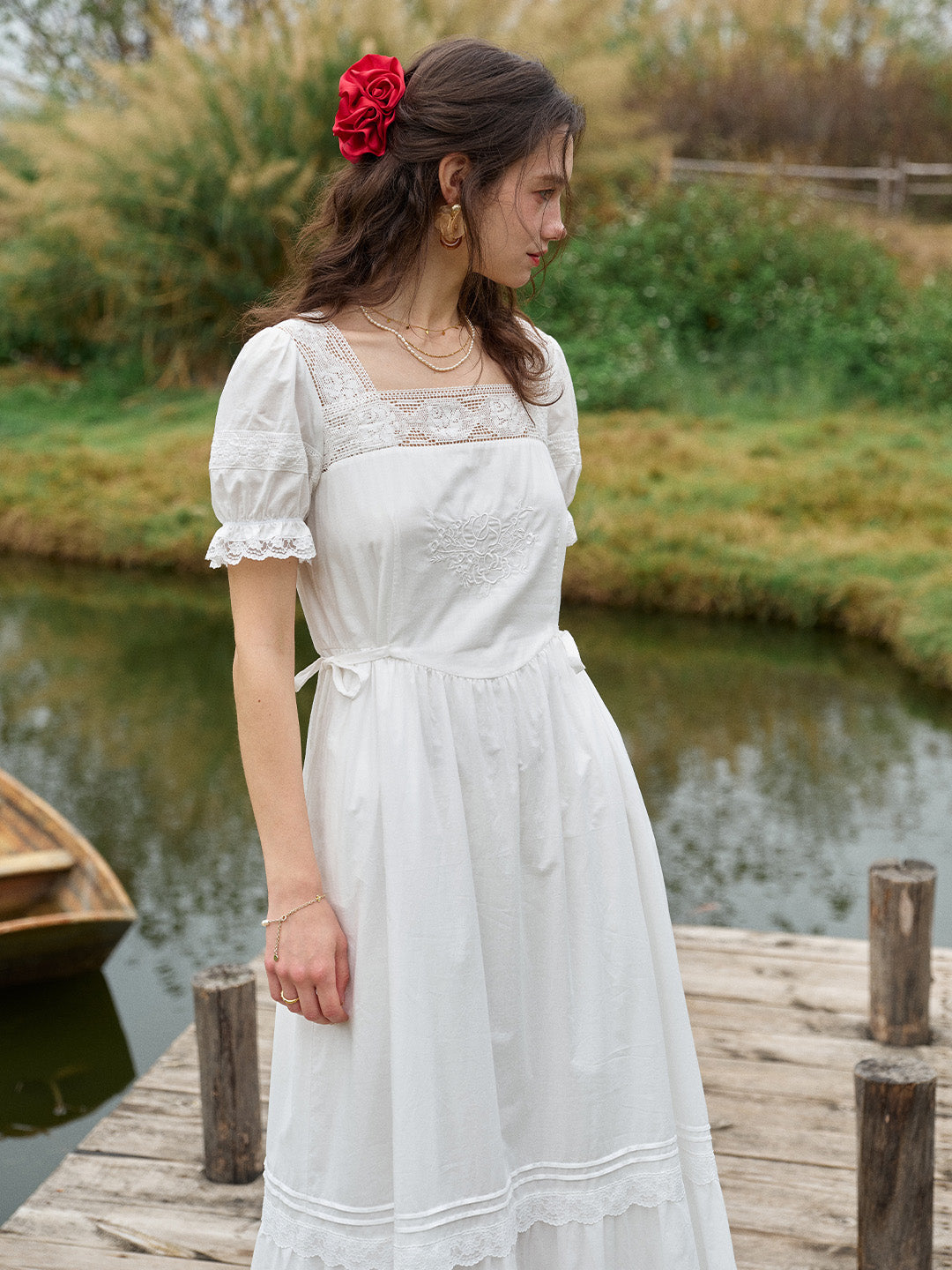 Luella Square Neck Embroidered Dress