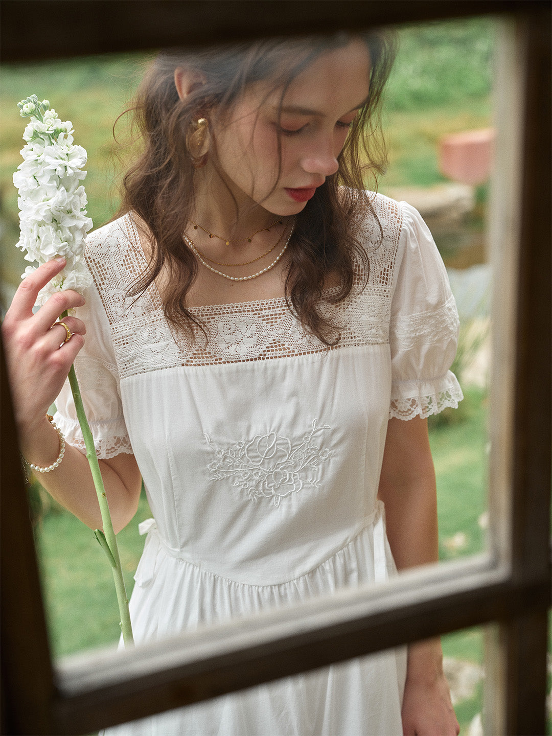 Luella Square Neck Embroidered Dress