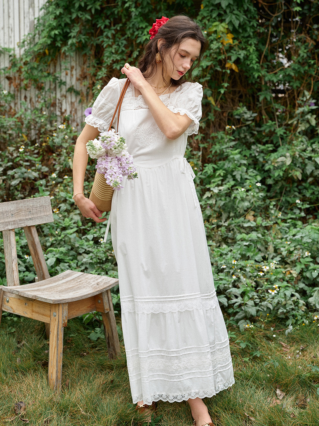 Luella Square Neck Embroidered Dress