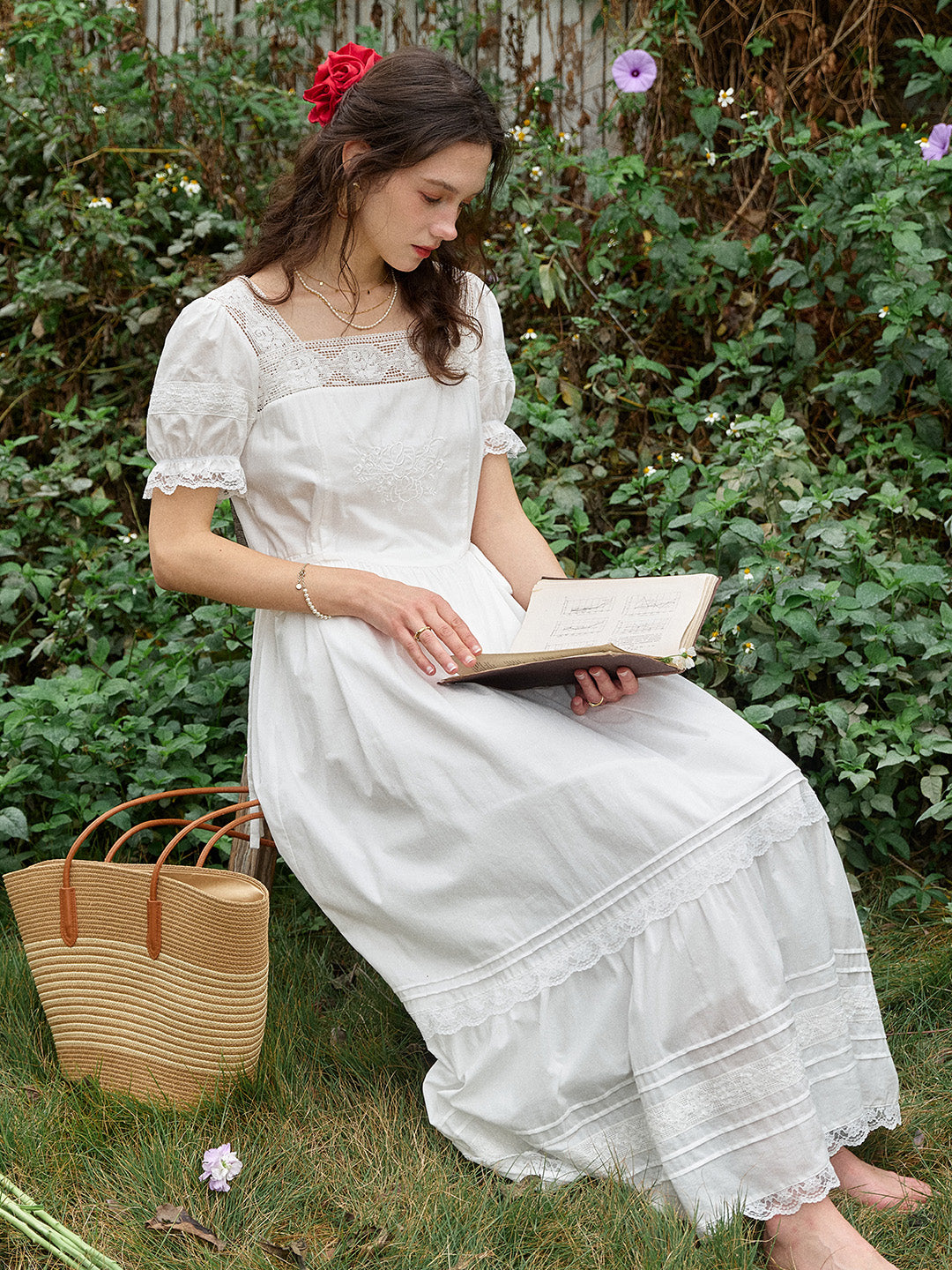 Luella Square Neck Embroidered Dress