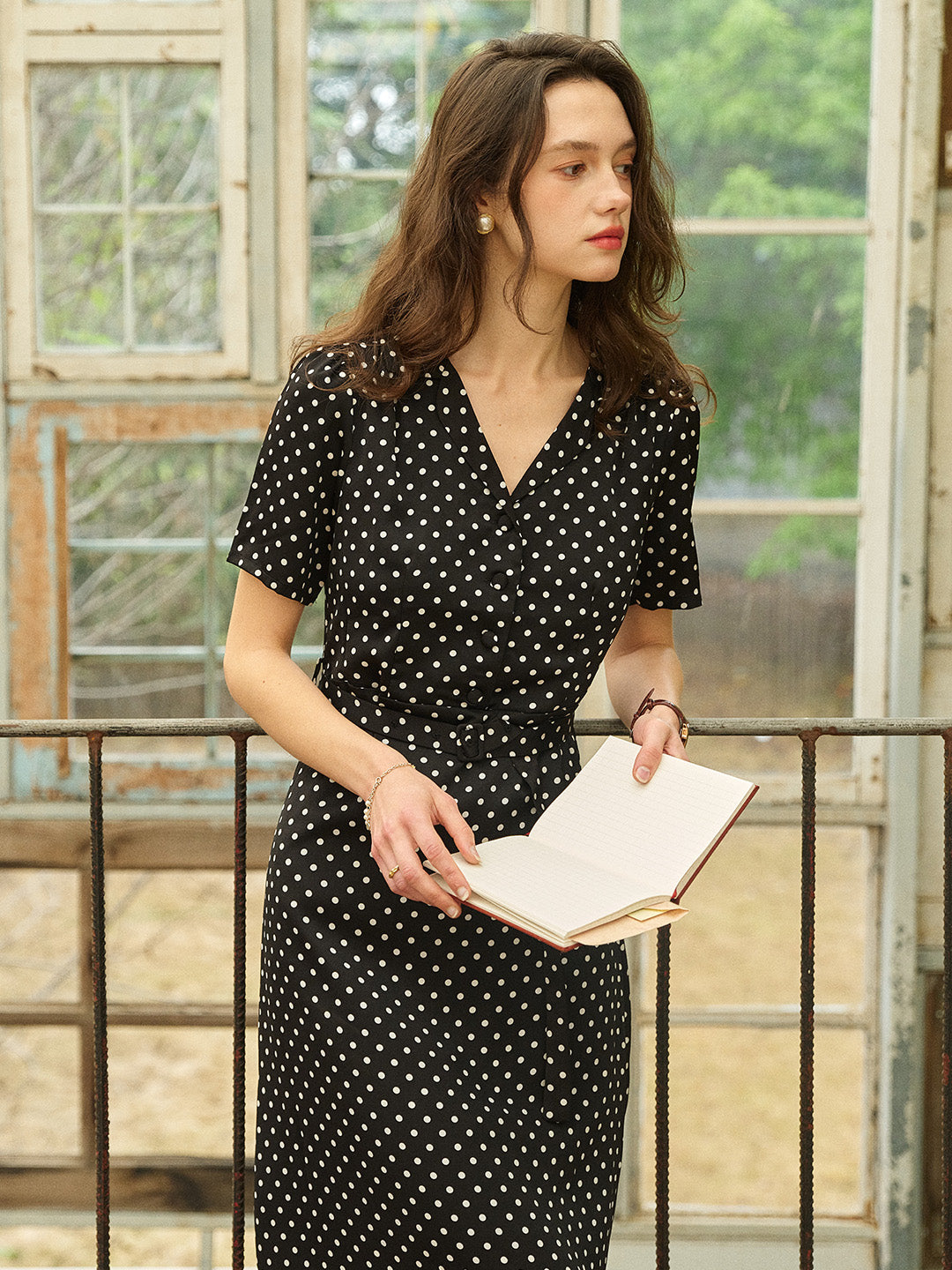 Baylee French Retro Polka Dot V-Neck Dress