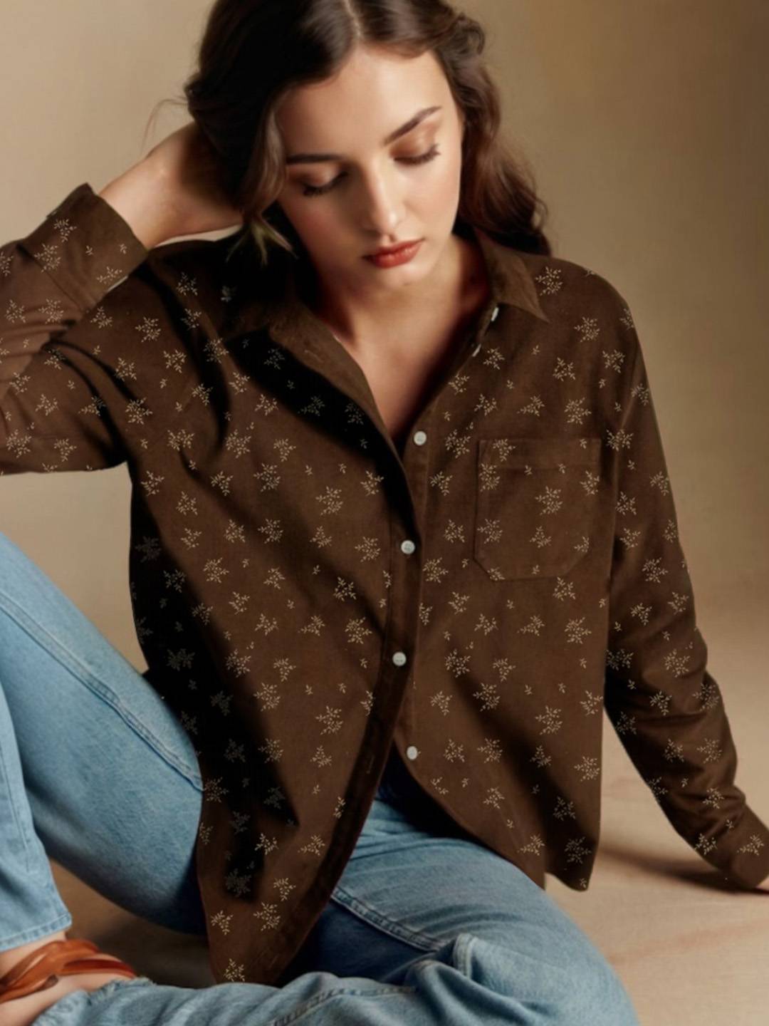 Kalani Lapel Pocket Brown Blouse