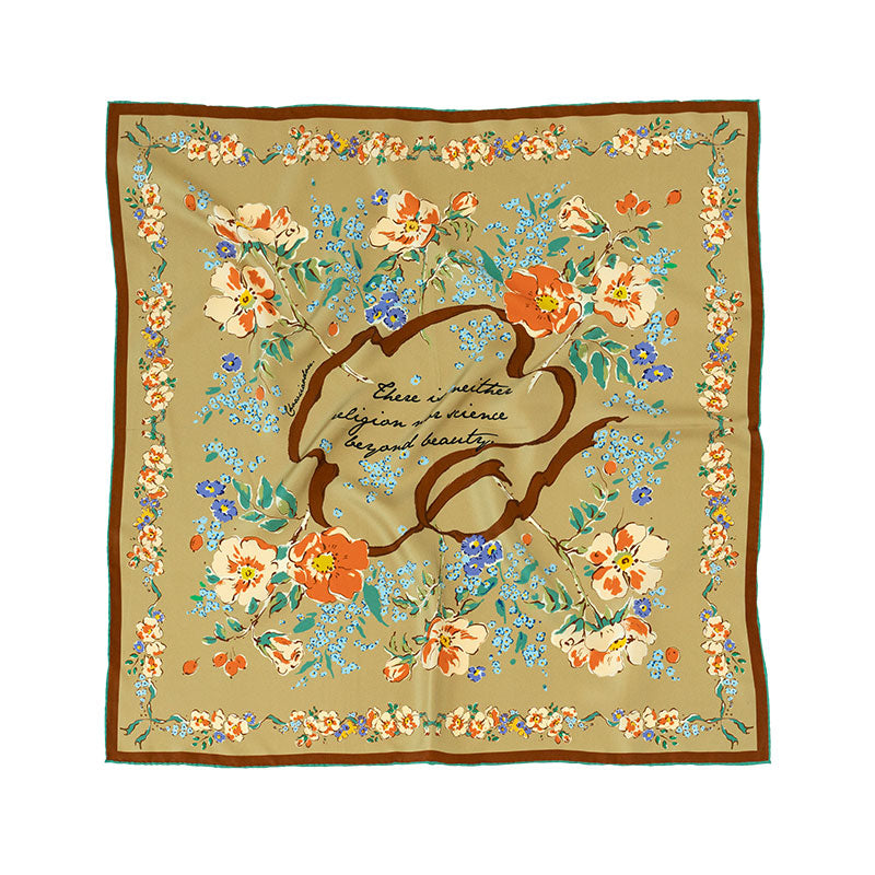Rose Print Twill Silk Small Square Scarf