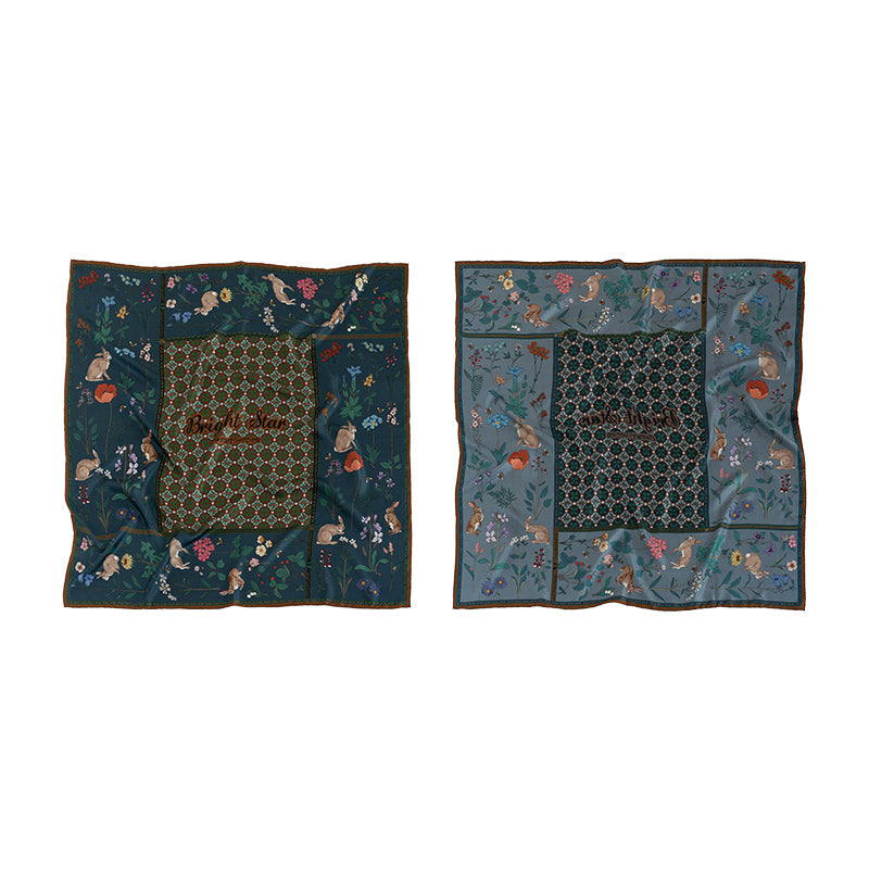 Chowxiaodou 16 Momme Large Square Slik Twill Scarf 106*106-Vintage Blue