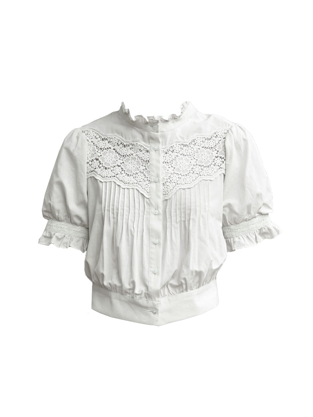 Octavia Mock Neck Hollow Lace Patchwork Puff Sleeve Blouse