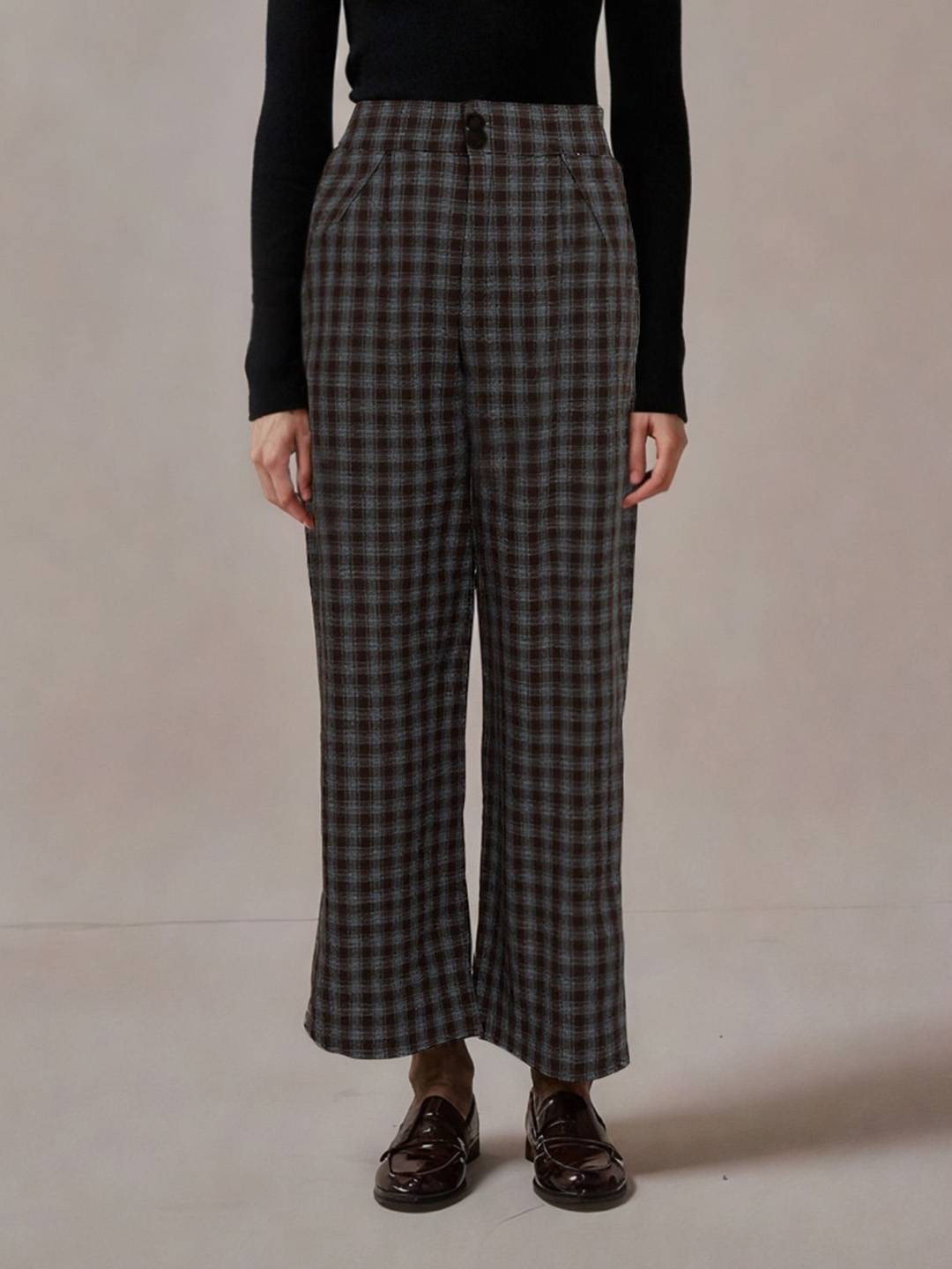 Mariah Plaid Straight Trousers