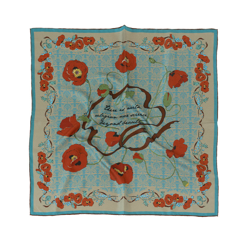 Rose Print Twill Silk Small Square Scarf Bronze