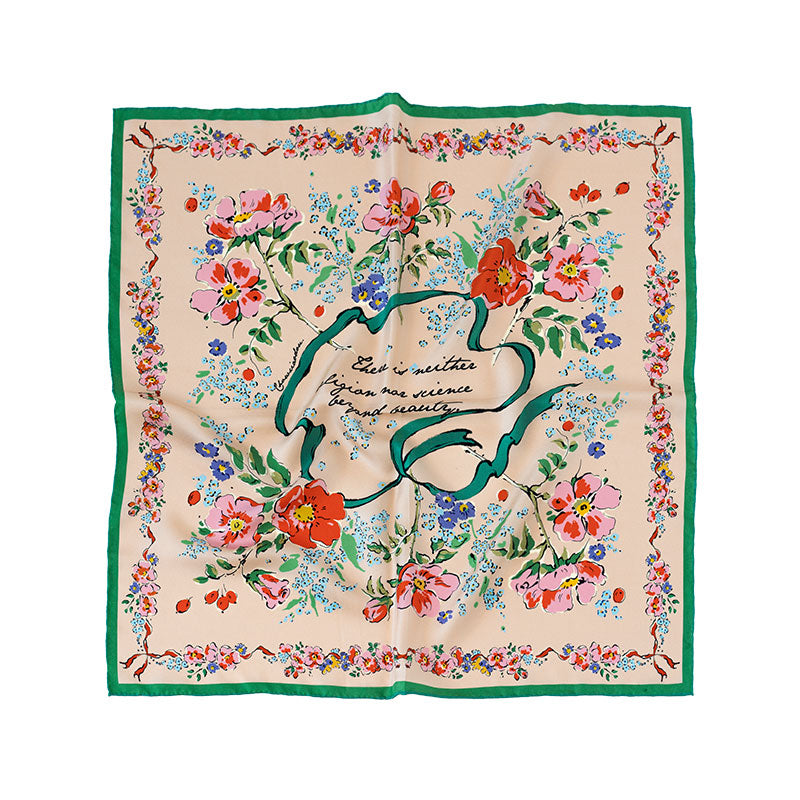 Rose Print Twill Silk Square Scarf
