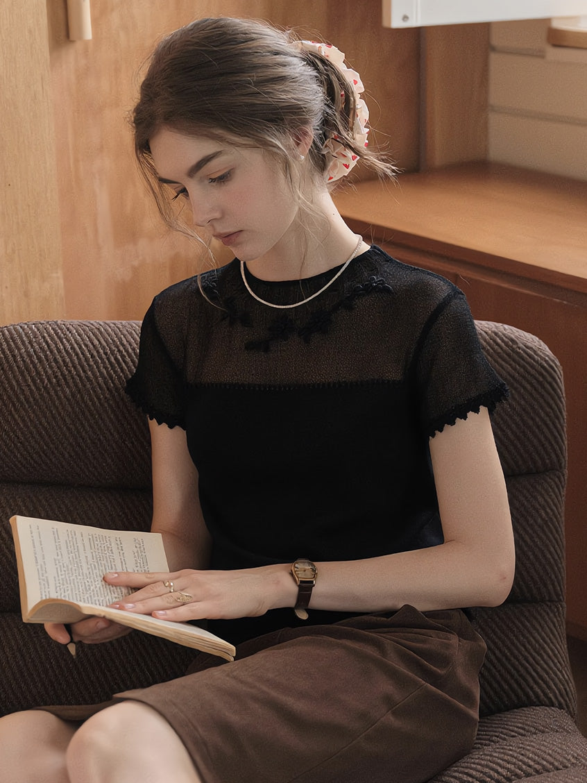 Ellianna Round Neck Lace Embroidery Knitwear