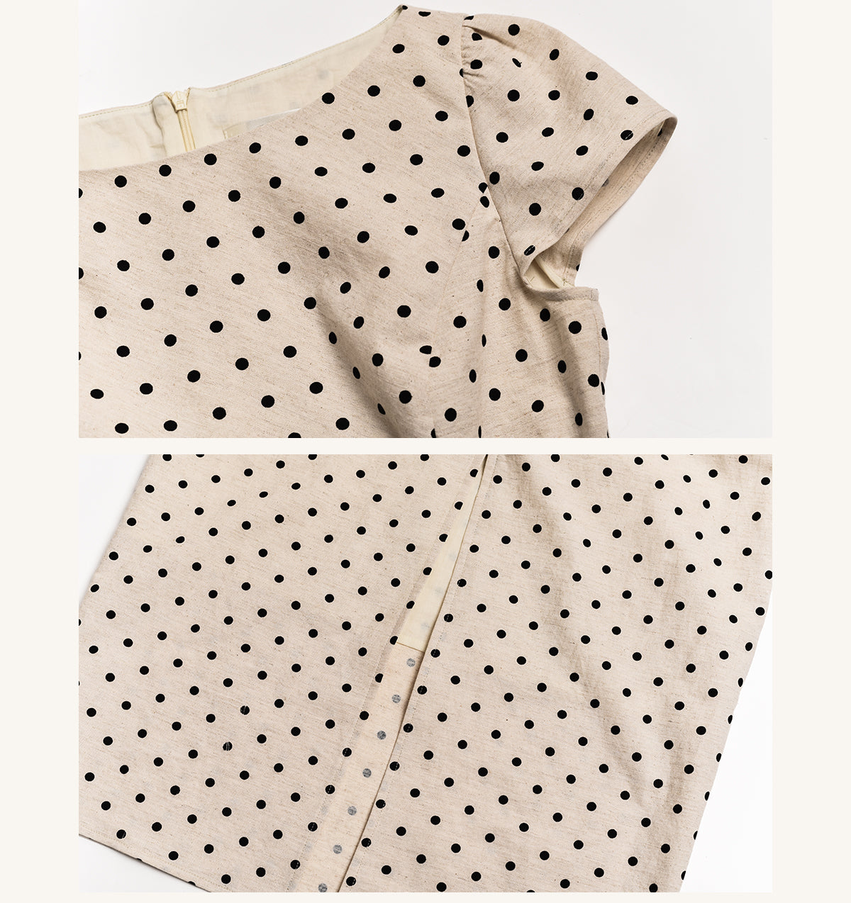 Hebe Round Neck Polka Dot Linen Dress