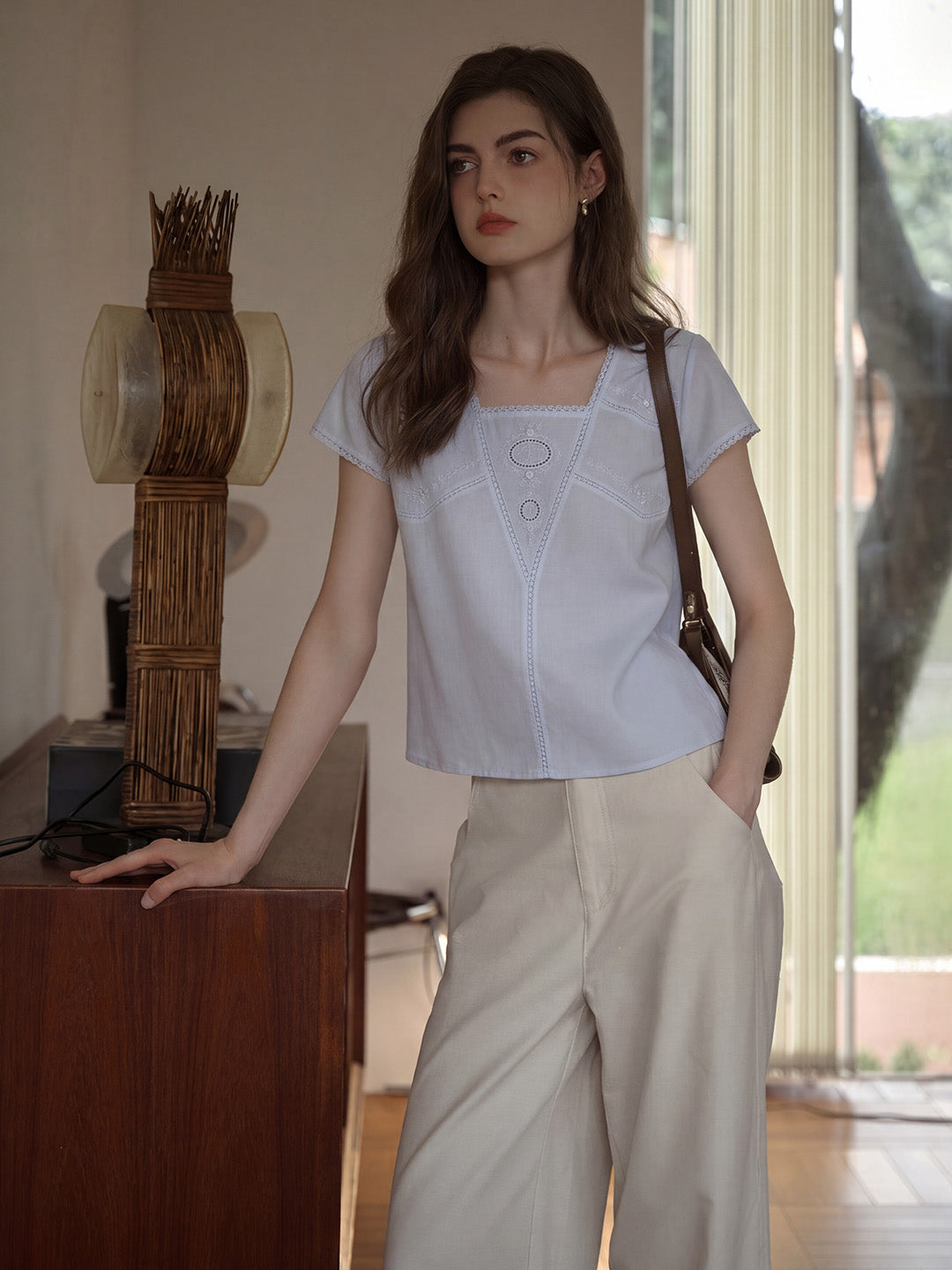 Avery Square Neck Embroidered Blouse