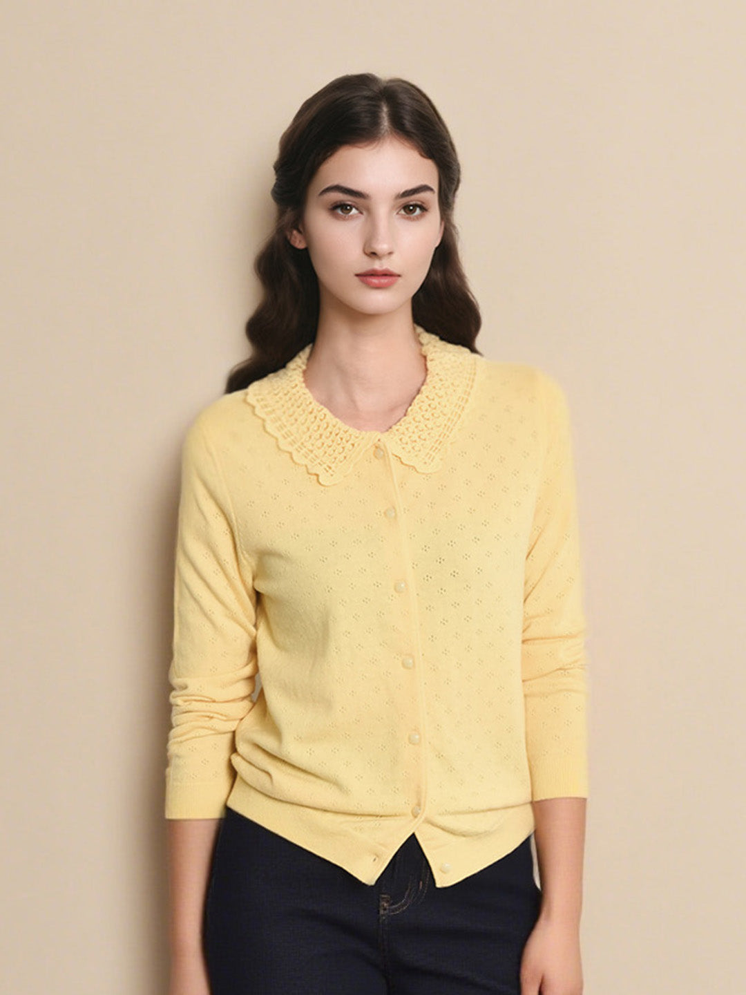 Nina Peter Pan Collar Texture Cardigan