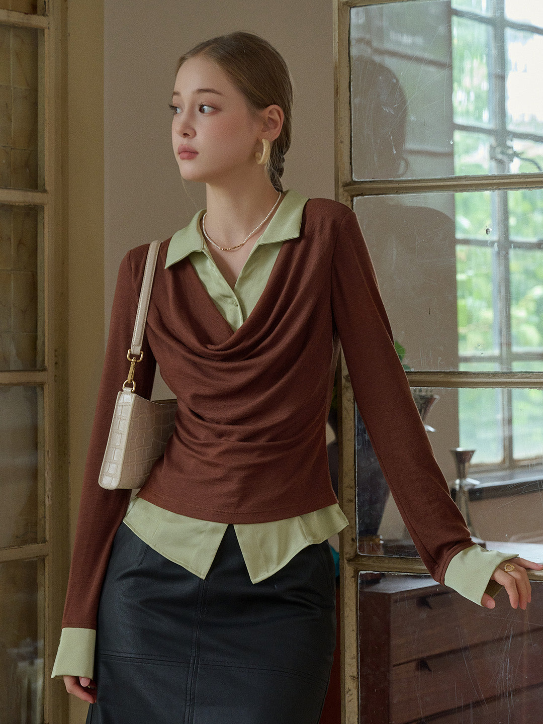 Rosie V-Neck Faux Layered Wool Lyocell Top