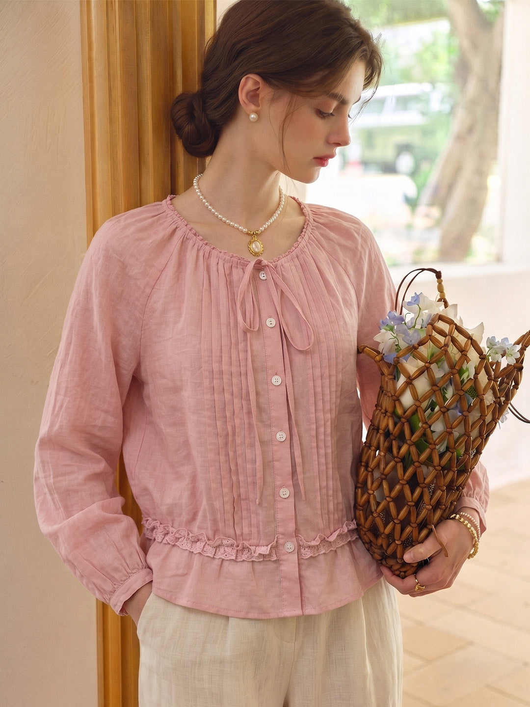 Gianna Round Neck Bow Blouse