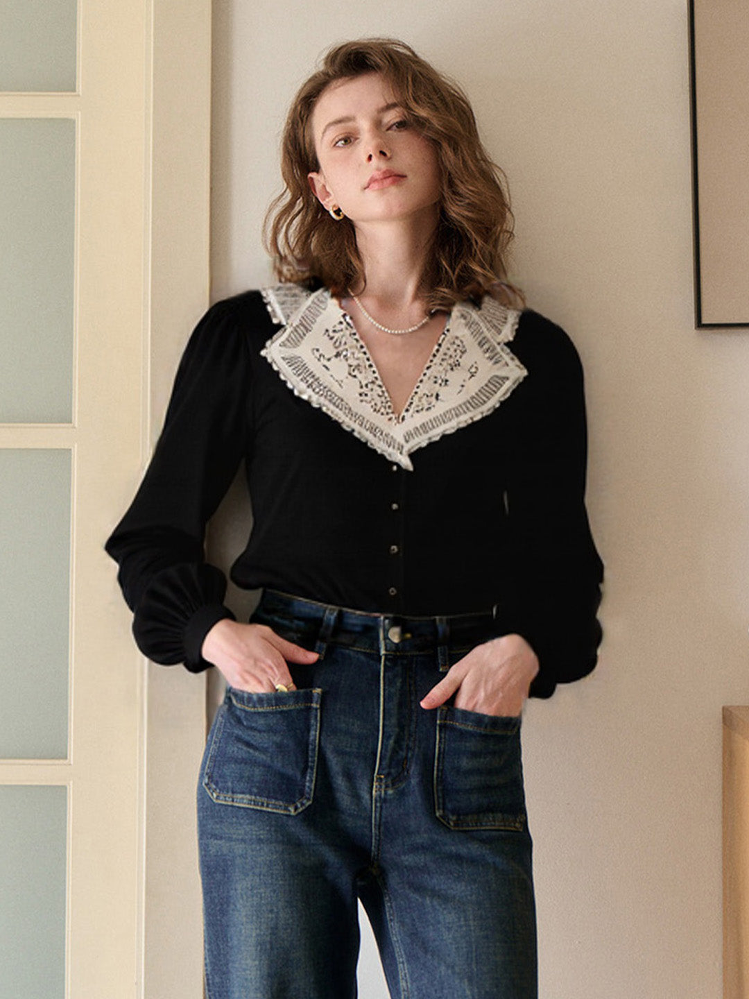 Kinslee V-Neck Velvet Blouse