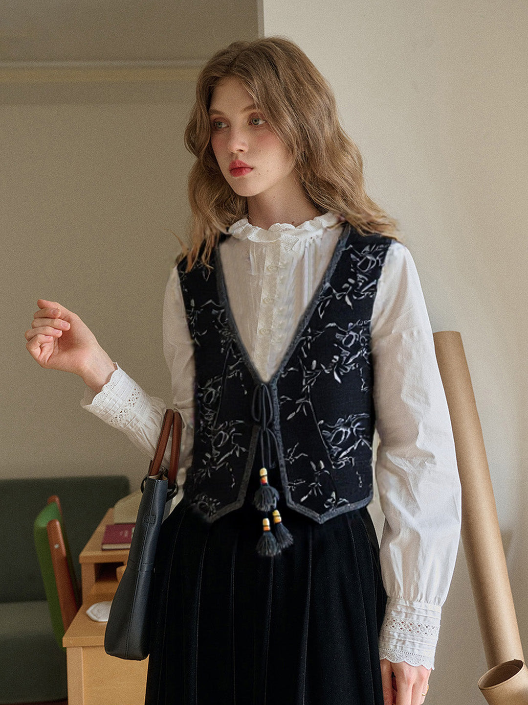 Carly V-Neck Embroidered Vest