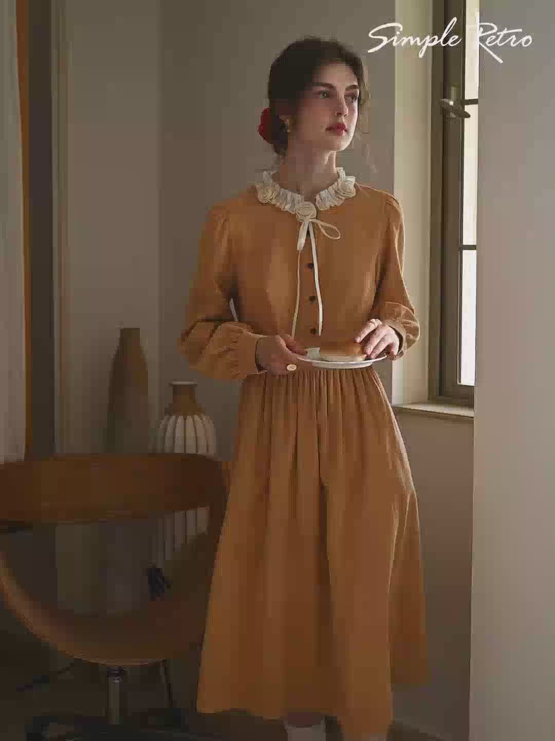 Amiri Romantic 3D Crochet Flowers Trimmed Corduroy Dress