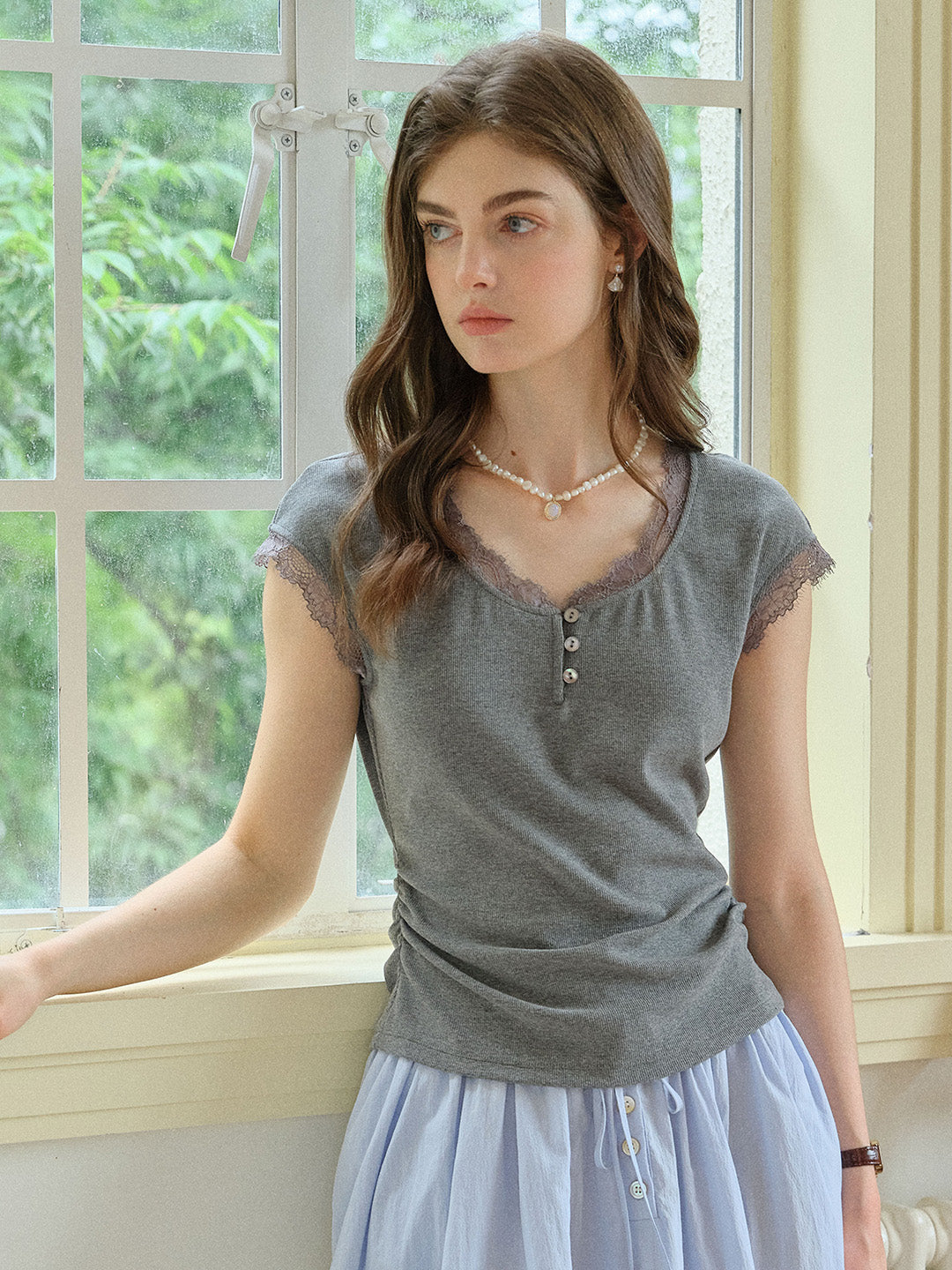 求 acka classic lace collar tops ice blue acka classic lace collar