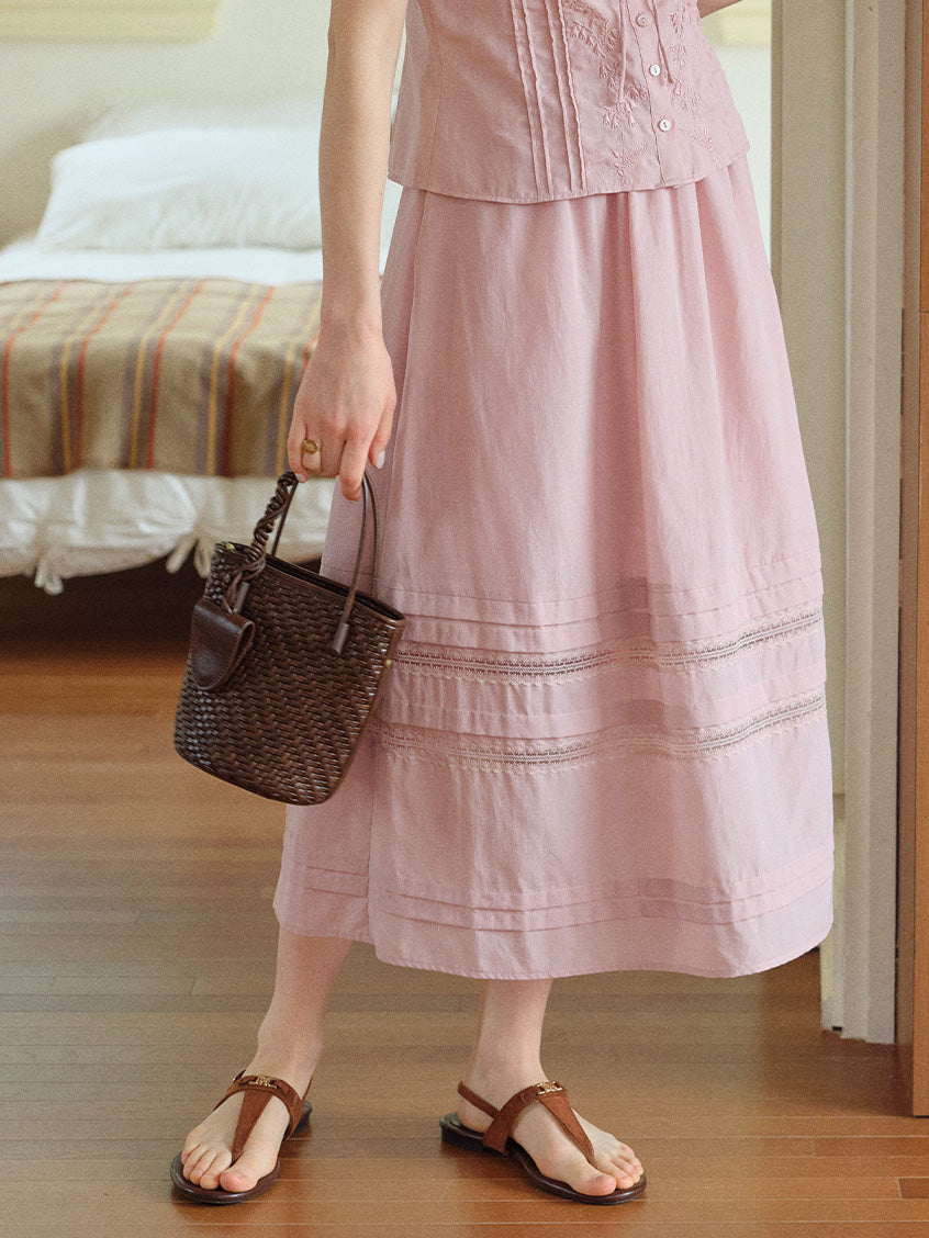 Carmen French Embroidery Midi Skirt