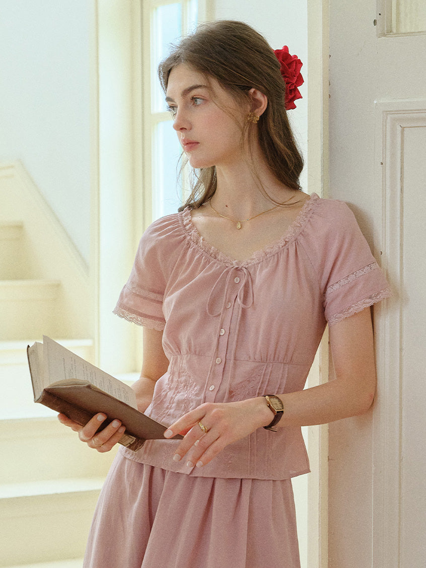 Gabriella Lace Collar Embroidery Blouse