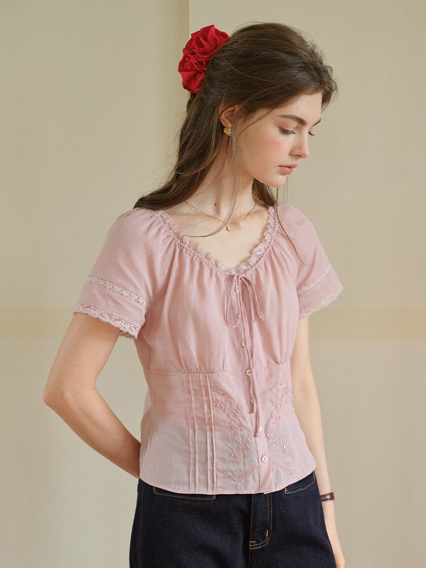 Gabriella Lace Collar Embroidery Blouse