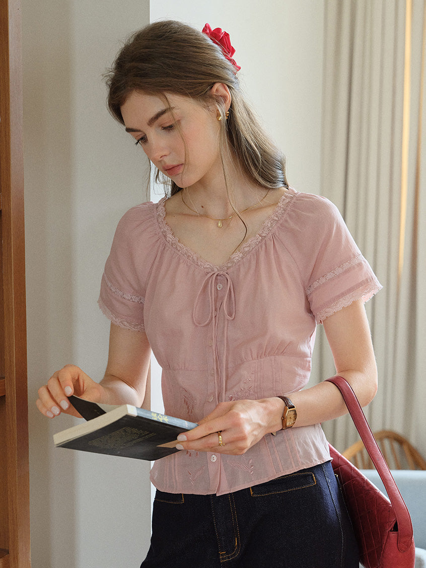 Gabriella Lace Collar Embroidery Blouse