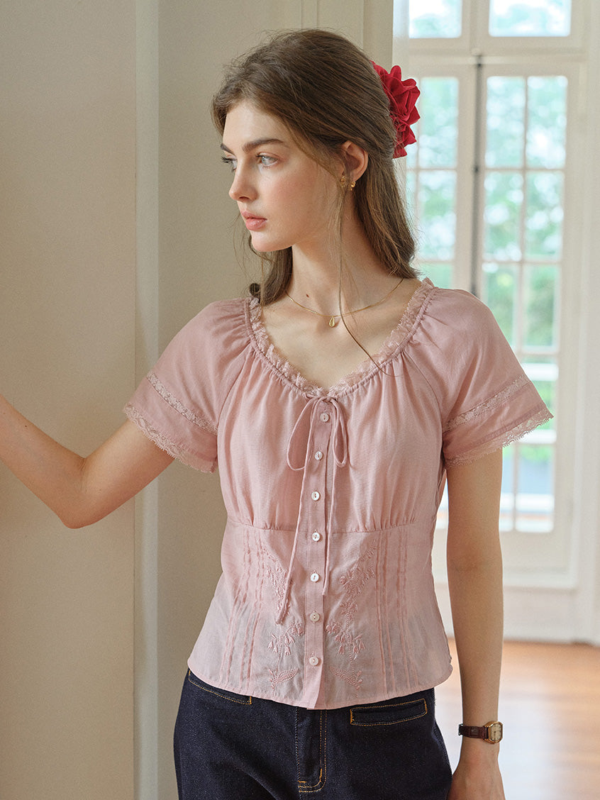 Gabriella Lace Collar Embroidery Blouse