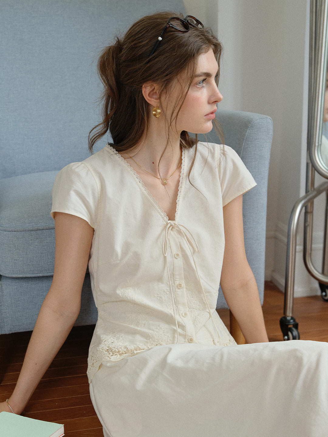 Adrianna 100% Cotton Embroidery Blouse