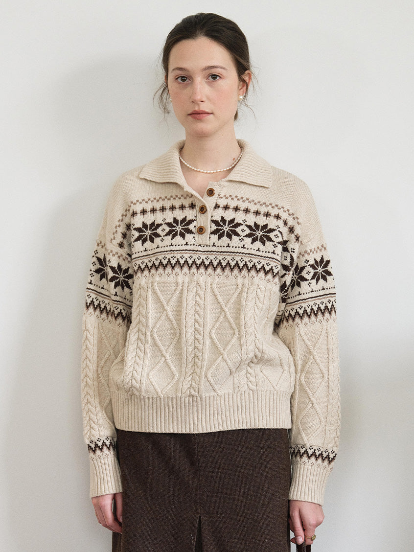 Qiana Fair Isle Cable-Knit Sweater