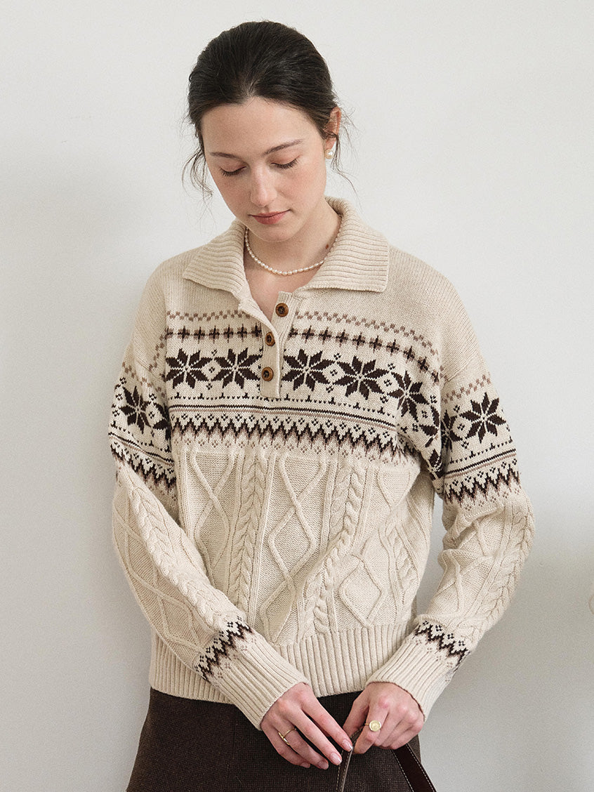 Qiana Fair Isle Cable-Knit Sweater