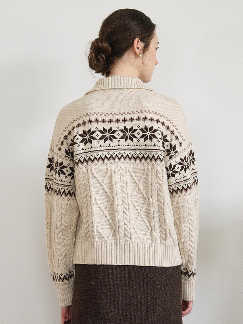 Qiana Fair Isle Cable-Knit Sweater