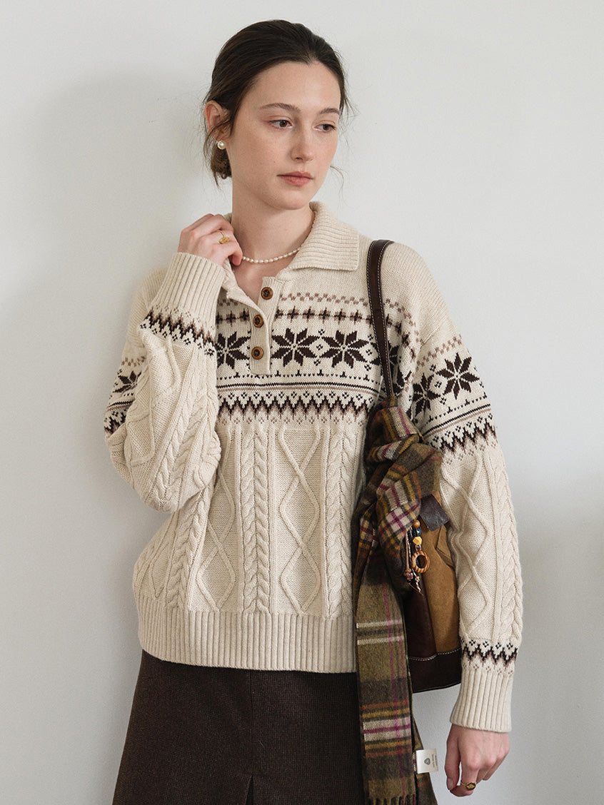 Qiana Fair Isle Cable-Knit Sweater
