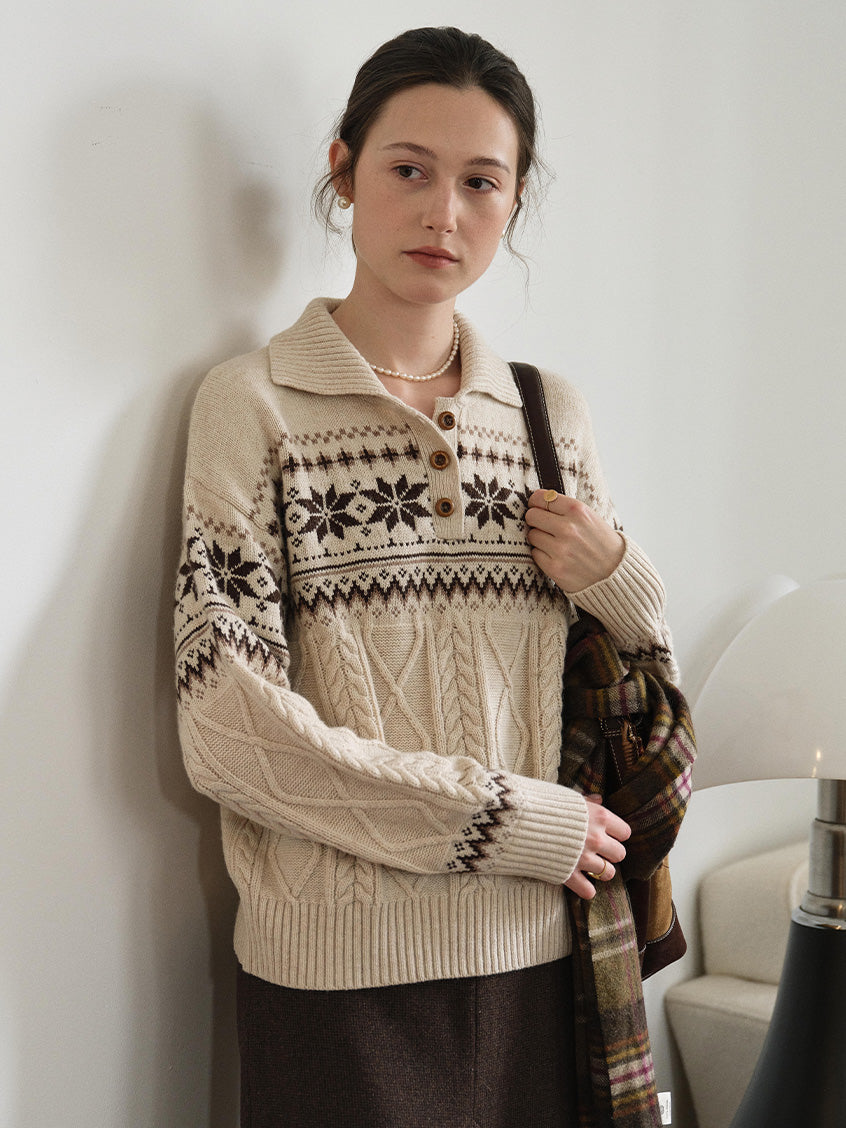 Qiana Fair Isle Cable-Knit Sweater