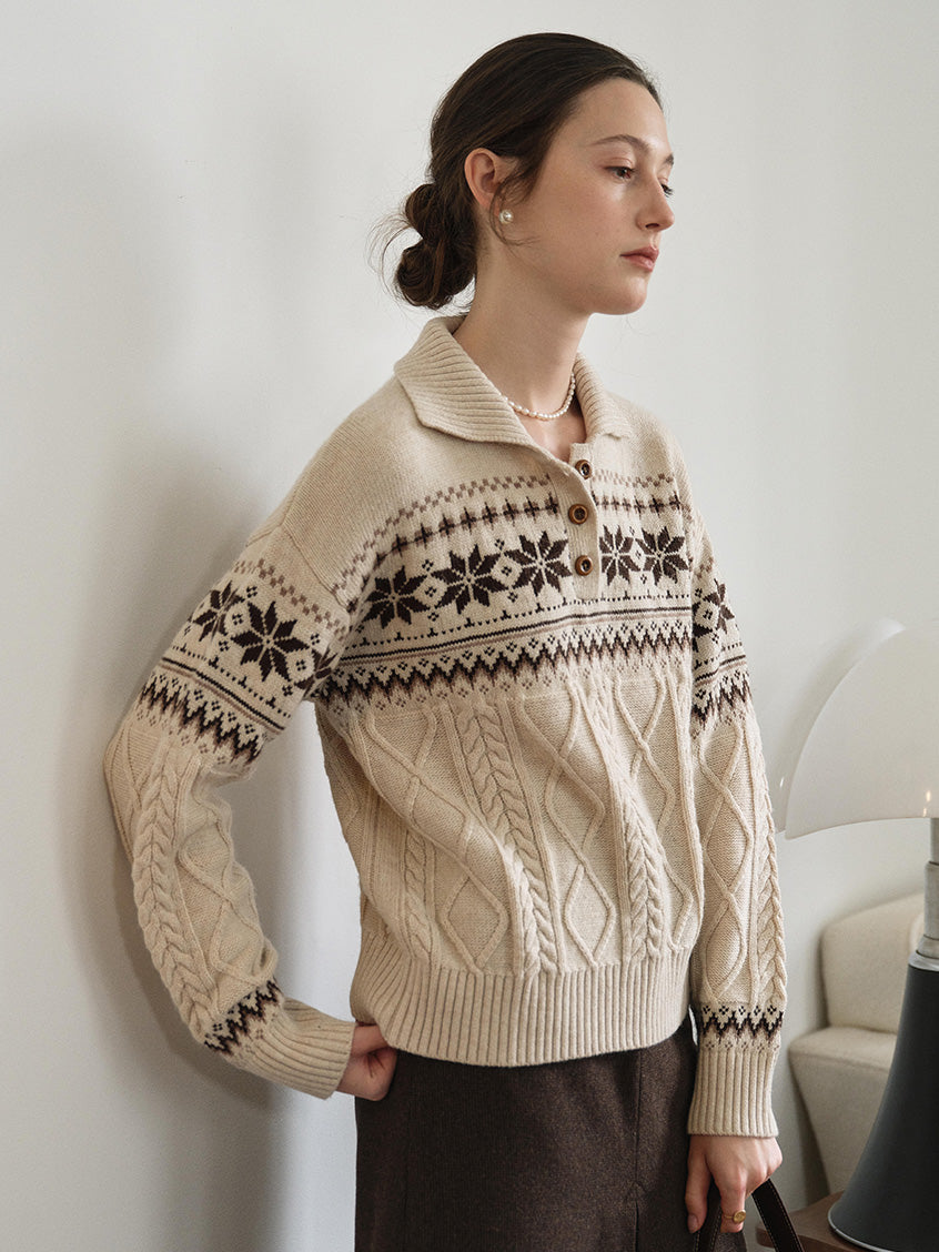Qiana Fair Isle Cable-Knit Sweater