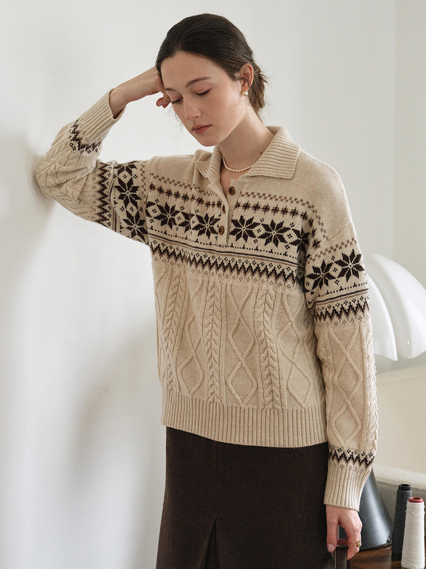 Qiana Fair Isle Cable-Knit Sweater