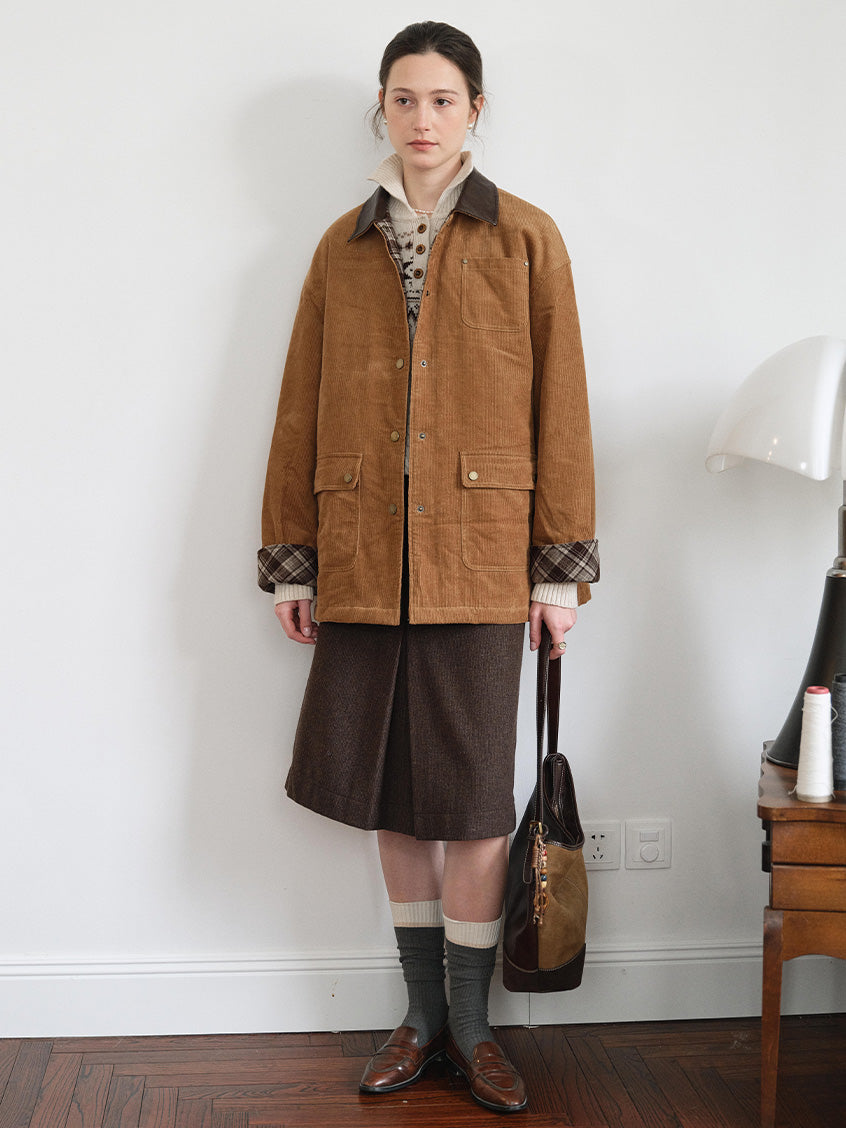 Consuelo 100% Cotton Contrast-Collar Corduroy Jacket