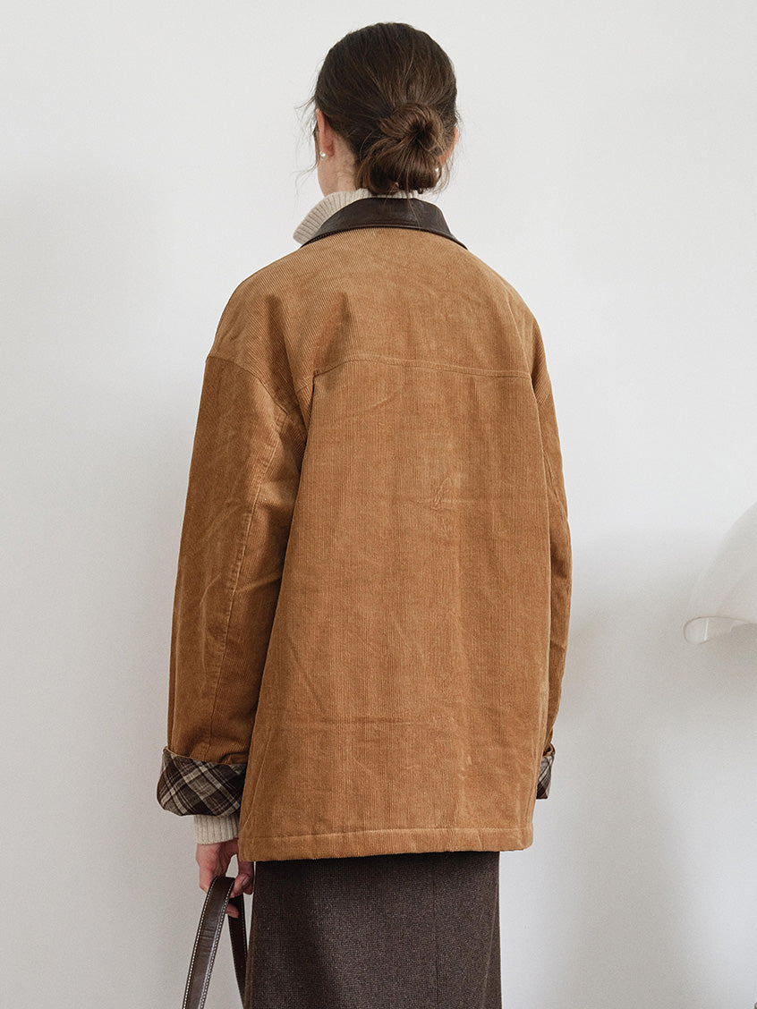 Consuelo 100% Cotton Contrast-Collar Corduroy Jacket