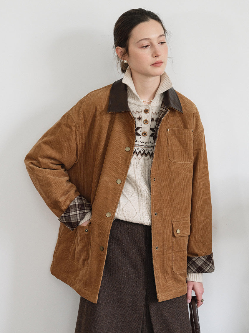 Consuelo 100% Cotton Contrast-Collar Corduroy Jacket