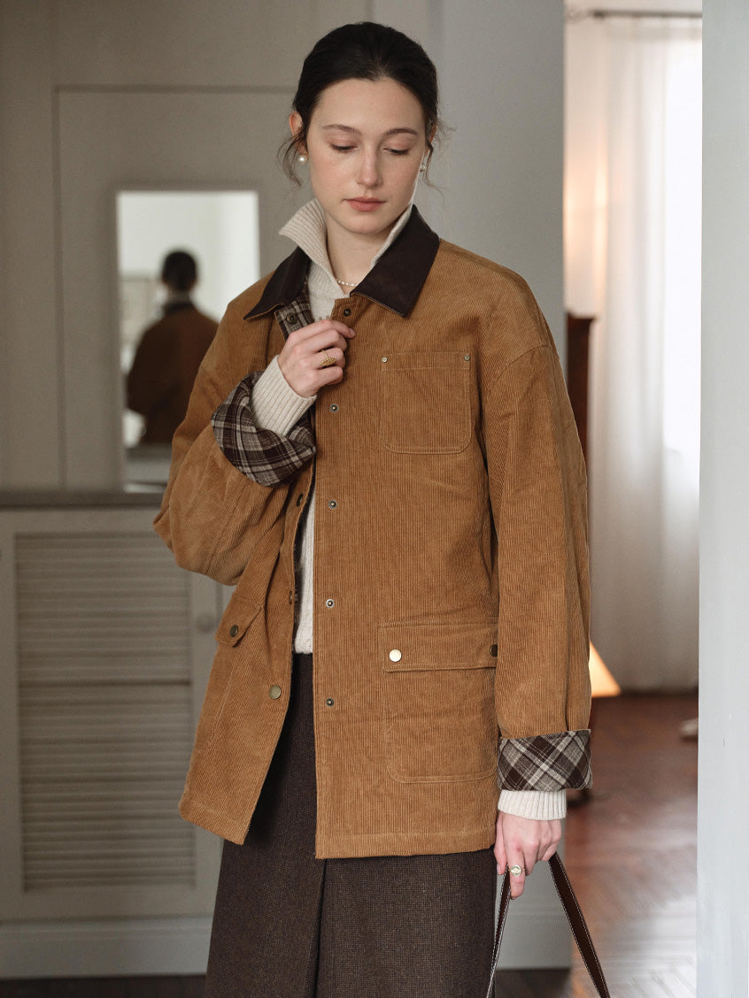 Consuelo 100% Cotton Contrast-Collar Corduroy Jacket