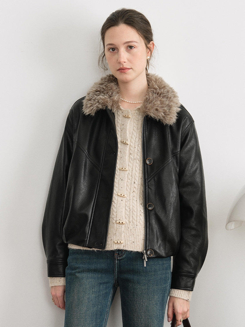 Blanche Faux-Leather Button-Front Barn Jacket
