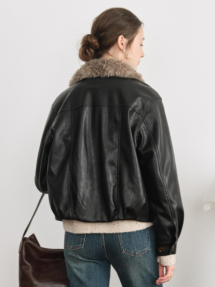 Blanche Faux-Leather Button-Front Barn Jacket
