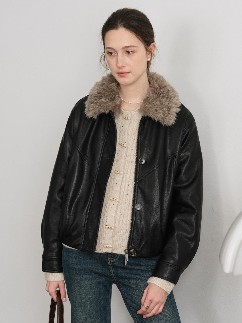 Blanche Faux-Leather Button-Front Barn Jacket