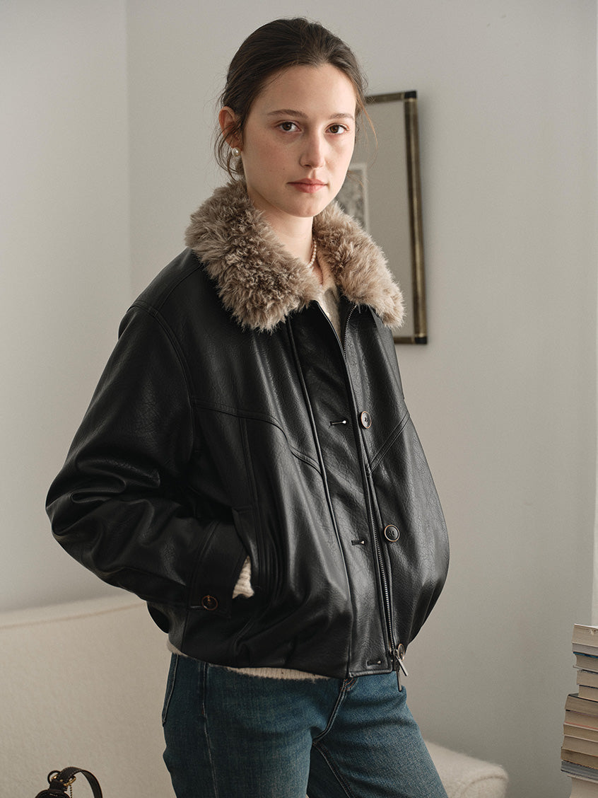 Blanche Faux-Leather Button-Front Barn Jacket