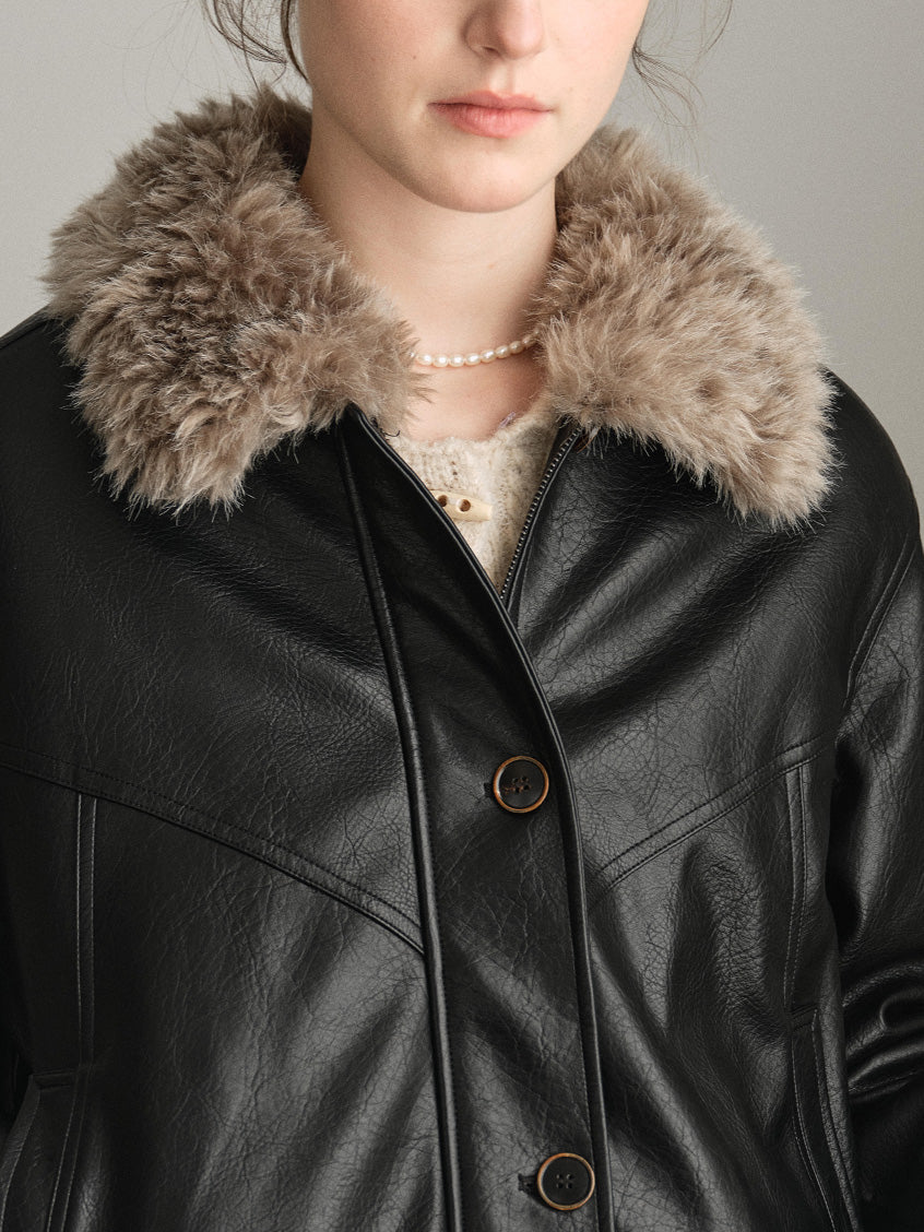 Blanche Faux-Leather Button-Front Barn Jacket