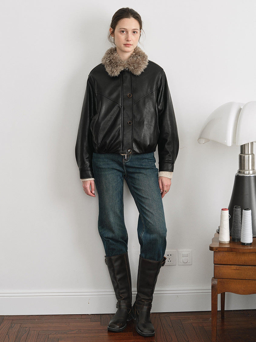 Blanche Faux-Leather Button-Front Barn Jacket
