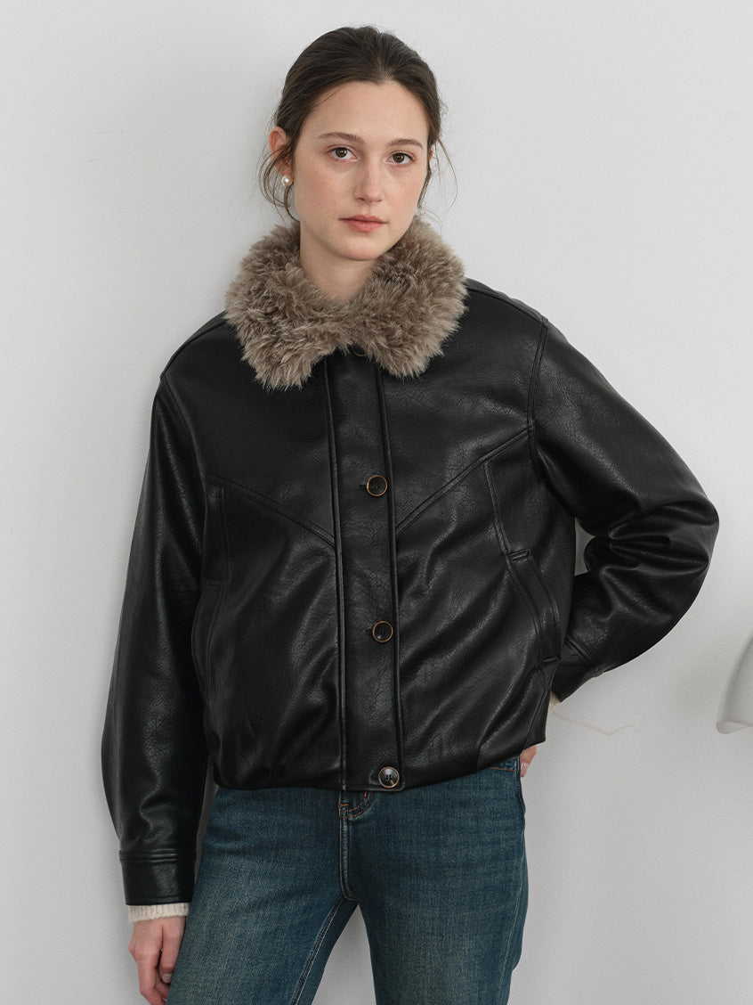 Blanche Faux-Leather Button-Front Barn Jacket