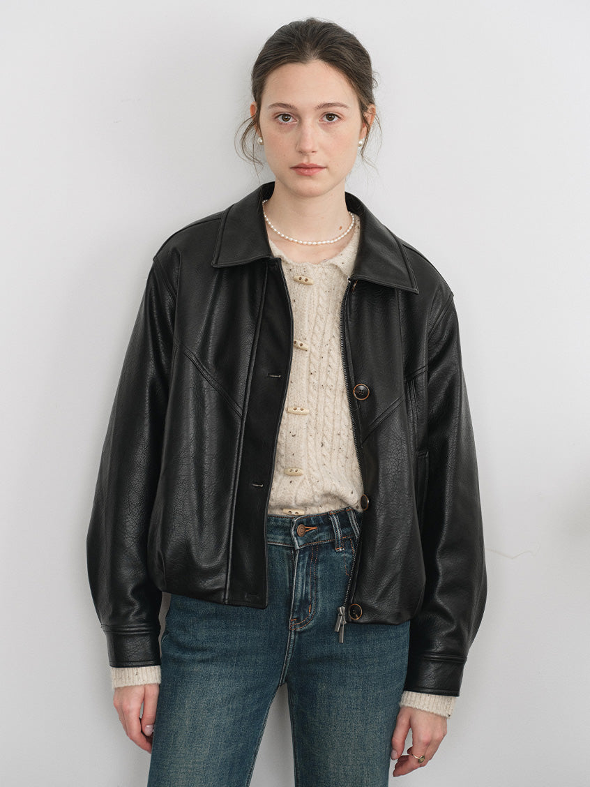 Blanche Faux-Leather Button-Front Barn Jacket